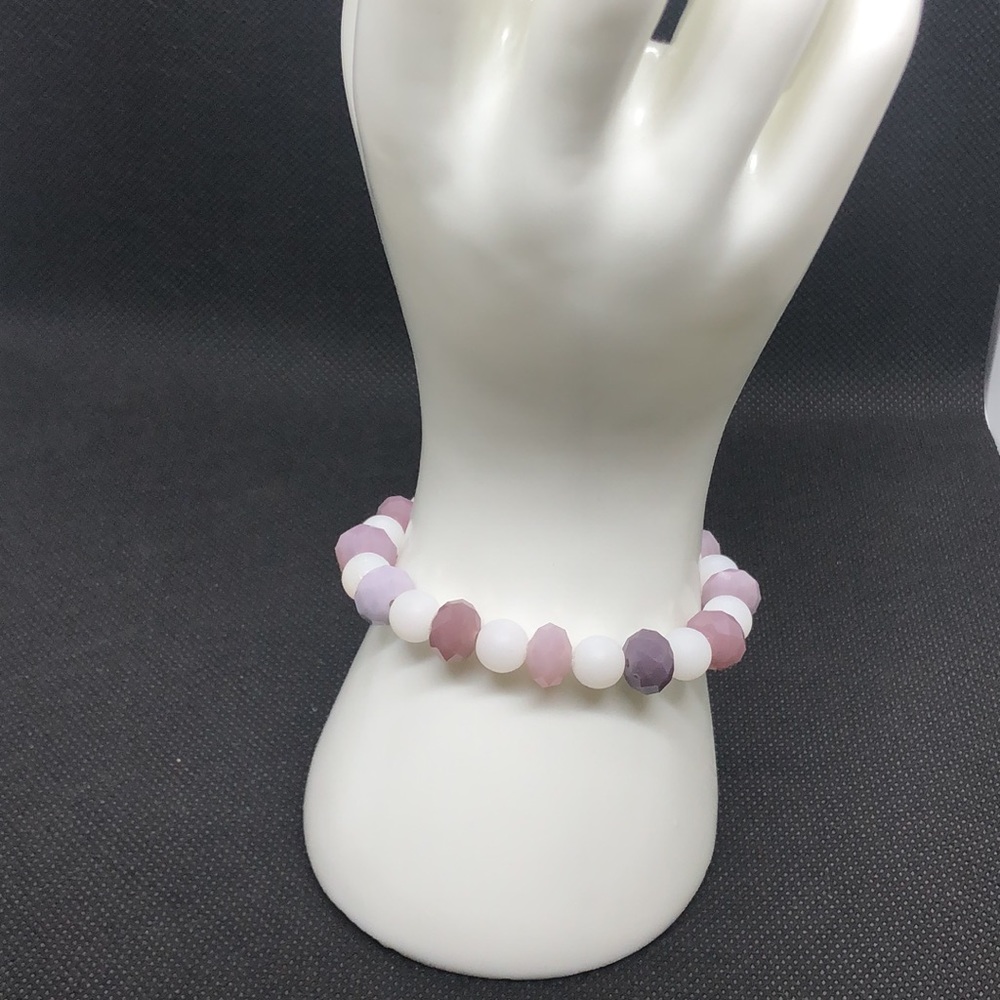 🤍💜Handcrafted Stretch Bracelet Melange Amethyst Blanc-Gemstone and Beads NWT